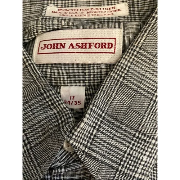 John Ashford 85% cotton 15% linen dress shirt, black plaid. - Picture 3 of 3
